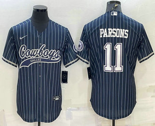 Men's Dallas Cowboys #11 Micah Parsons Navy With Patch Cool Base Stitched Baseball Jersey