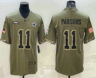 Men's Dallas Cowboys #11 Micah Parsons Olive 2022 Salute To Service Limited Stitched Jersey