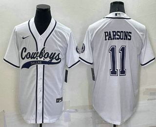 Men's Dallas Cowboys #11 Micah Parsons White Stitched Cool Base Nike Baseball Jersey