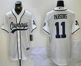 Men's Dallas Cowboys #11 Micah Parsons White With Navy Name Cool Base Stitched Baseball Jersey