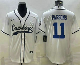 Men's Dallas Cowboys #11 Micah Parsons White With Patch Cool Base Stitched Baseball Jersey