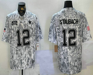 Men's Dallas Cowboys #12 Roger Staubach Arctic Camo 2024 FUSE Salute to Service Limited Stitched Jersey