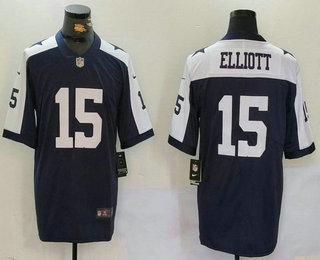 Men's Dallas Cowboys #15 Ezekiel Elliott Blue Thanksgiving Vapor Untouchable Stitched Nike Limited Jersey