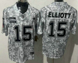 Men's Dallas Cowboys #15 Ezekiel Elliott Limited Arctic Camo 2024 Salute to Service Jersey