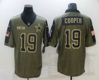 Men's Dallas Cowboys #19 Amari Cooper 2021 Olive Salute To Service Limited Stitched Jersey