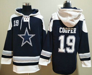 Men's Dallas Cowboys #19 Amari Cooper Navy Blue Ageless Must Have Lace Up Pullover Hoodie