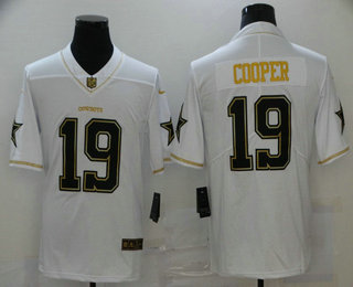 Men's Dallas Cowboys #19 Amari Cooper White 100th Season Golden Edition Jersey