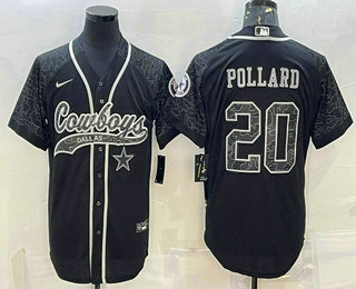 Men's Dallas Cowboys #20 Tony Pollard Black Reflective With Patch Cool Base Stitched Baseball Jersey