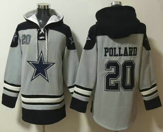 Men's Dallas Cowboys #20 Tony Pollard Grey Ageless Must Have Lace Up Pullover Hoodie