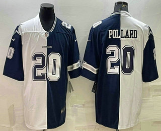 Men's Dallas Cowboys #20 Tony Pollard Navy White Split Vapor Untouchable Limited Stitched Jersey