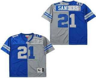 Men's Dallas Cowboys #21 Deion Sanders Blue Gray Split 1992 Throwback Jersey