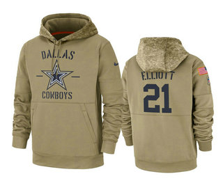 Men's Dallas Cowboys #21 Ezekiel Elliott 2019 Salute to Service Sideline Pullover Hoodie