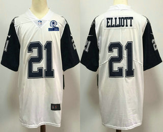 Men's Dallas Cowboys #21 Ezekiel Elliott 60th Seasons Patch Nike White Color Rush NFL Limited Jersey