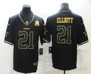 Men's Dallas Cowboys #21 Ezekiel Elliott Black 60th Seasons Patch Golden Edition Stitched NFL Nike Limited Jersey