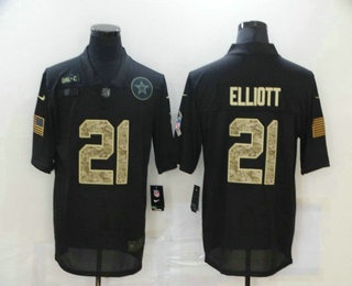 Men's Dallas Cowboys #21 Ezekiel Elliott Black Camo 2020 Salute To Service Stitched NFL Nike Limited Jersey