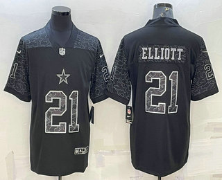 Men's Dallas Cowboys #21 Ezekiel Elliott Black Reflective Limited Stitched Football Jersey