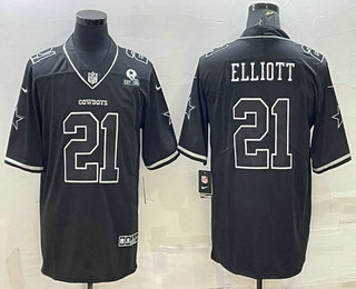 Men's Dallas Cowboys #21 Ezekiel Elliott Black With 1960 Patch Limited Stitched Football Jersey