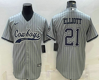 Men's Dallas Cowboys #21 Ezekiel Elliott Grey With Patch Cool Base Stitched Baseball Jersey