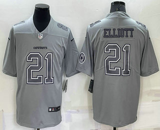 Men's Dallas Cowboys #21 Ezekiel Elliott LOGO Grey Atmosphere Fashion 2022 Vapor Untouchable Stitched Nike Limited Jersey