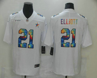 Men's Dallas Cowboys #21 Ezekiel Elliott Multi-Color White 2020 NFL Crucial Catch Vapor Untouchable Nike Limited Jersey