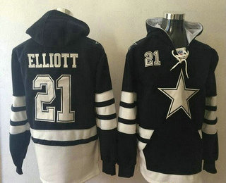 Men's Dallas Cowboys #21 Ezekiel Elliott NEW Navy Blue Pocket Stitched NFL Pullover Hoodie