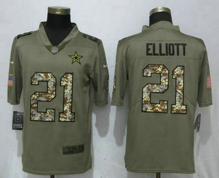 Men's Dallas Cowboys #21 Ezekiel Elliott Olive With Camo 2017 Salute To Service Stitched NFL Nike Limited Jersey