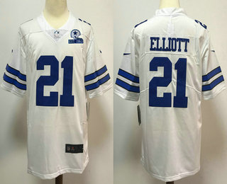 Men's Dallas Cowboys #21 Ezekiel Elliott White 60th Seasons Patch Vapor Untouchable Stitched NFL Nike Limited Jersey