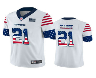 Men's Dallas Cowboys #21 Ezekiel Elliott White Independence Day Stars & Stripes Jersey