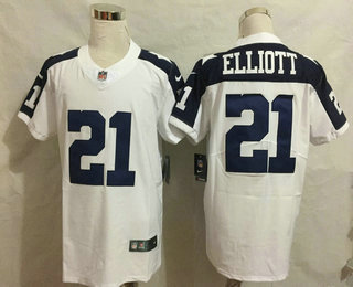 Men's Dallas Cowboys #21 Ezekiel Elliott White Thanksgiving 2017 Vapor Untouchable Stitched NFL Nike Elite Jersey