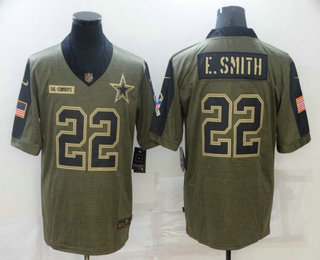 Men's Dallas Cowboys #22 Emmitt Smith 2021 Olive Salute To Service Limited Stitched Jersey