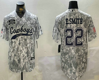 Men's Dallas Cowboys #22 Emmitt Smith Arctic Camo 2024 Salute to Service Stitched Baseball Jersey