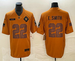 Men's Dallas Cowboys #22 Emmitt Smith Brown 2023 Salute To Service Limited Stitched Jersey