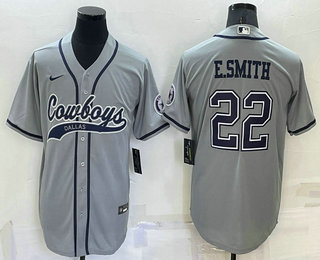 Men's Dallas Cowboys #22 Emmitt Smith Grey Stitched Cool Base Nike Baseball Jersey