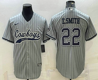 Men's Dallas Cowboys #22 Emmitt Smith Grey With Patch Cool Base Stitched Baseball Jersey