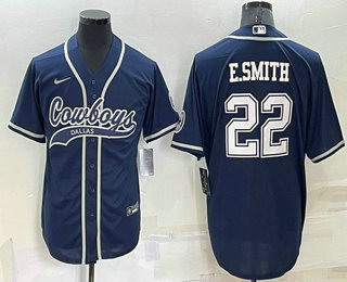 Men's Dallas Cowboys #22 Emmitt Smith Navy Blue Stitched Cool Base Nike Baseball Jersey