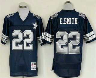 Men's Dallas Cowboys #22 Emmitt Smith Navy Blue With 25TH Patch Throwback Stitched Jersey