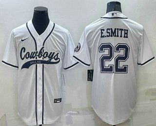 Men's Dallas Cowboys #22 Emmitt Smith White Stitched Cool Base Nike Baseball Jersey