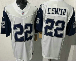 Men's Dallas Cowboys #22 Emmitt Smith White Throwback FUSE Vapor Jersey