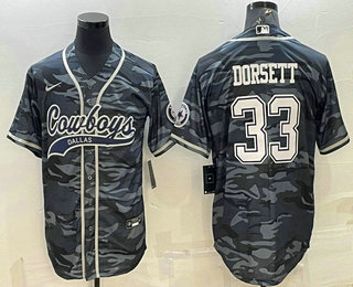 Men's Dallas Cowboys #33 Tony Dorsett Grey Camo With Patch Cool Base Stitched Baseball Jersey