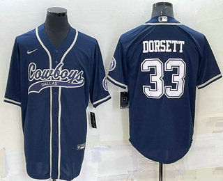 Men's Dallas Cowboys #33 Tony Dorsett Navy Blue Stitched Cool Base Nike Baseball Jersey