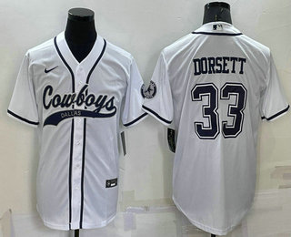 Men's Dallas Cowboys #33 Tony Dorsett White Stitched Cool Base Nike Baseball Jersey