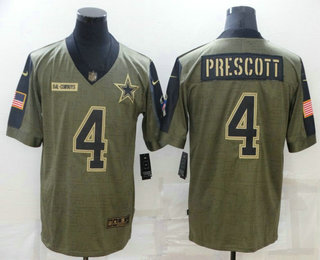 Men's Dallas Cowboys #4 Dak Prescott 2021 Olive Salute To Service Limited Stitched Jersey