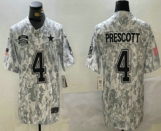 Men's Dallas Cowboys #4 Dak Prescott Arctic Camo 2024 FUSE Salute to Service Limited Stitched Jersey