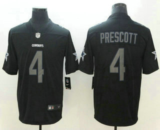 Men's Dallas Cowboys #4 Dak Prescott Black 2018 Fashion Impact Black Color Rush Stitched NFL Nike Limited Jersey