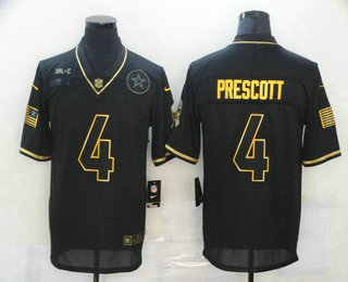 Men's Dallas Cowboys #4 Dak Prescott Black Gold 2020 Salute To Service Stitched NFL Nike Limited Jersey