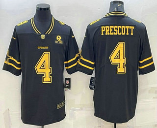 Men's Dallas Cowboys #4 Dak Prescott Black Gold Edition With 1960 Patch Limited Stitched Football Jersey