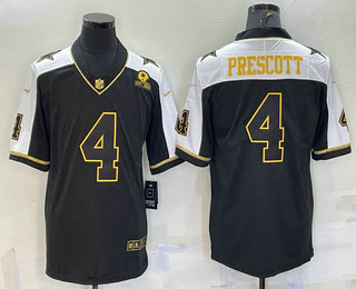 Men's Dallas Cowboys #4 Dak Prescott Black Gold Thanksgiving With Patch Stitched Jersey