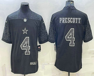 Men's Dallas Cowboys #4 Dak Prescott Black Reflective Limited Stitched Football Jersey