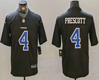 Men's Dallas Cowboys #4 Dak Prescott Black Throwback Vapor Limited Stitched Jersey