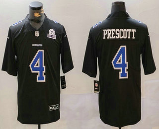 Men's Dallas Cowboys #4 Dak Prescott Black Throwback With 1960 Patch Vapor Limited Stitched Jersey